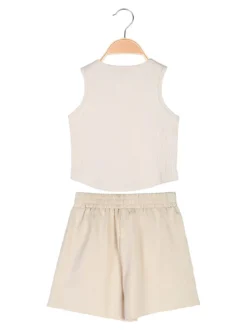 Miss Image Completo corto da ragazza con top a costine e shorts - beige