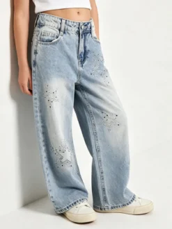 Miss Image Jeans da bambina wide leg con strass - jeans