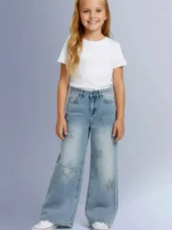 Miss Image Jeans da bambina wide leg con strass - jeans