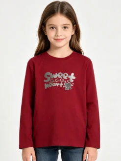 Miss Image T-shirt da bambina a maniche lunghe con stampa - bordeaux