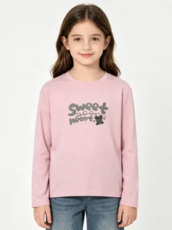 Miss Image T-shirt da bambina a maniche lunghe con stampa - rosa