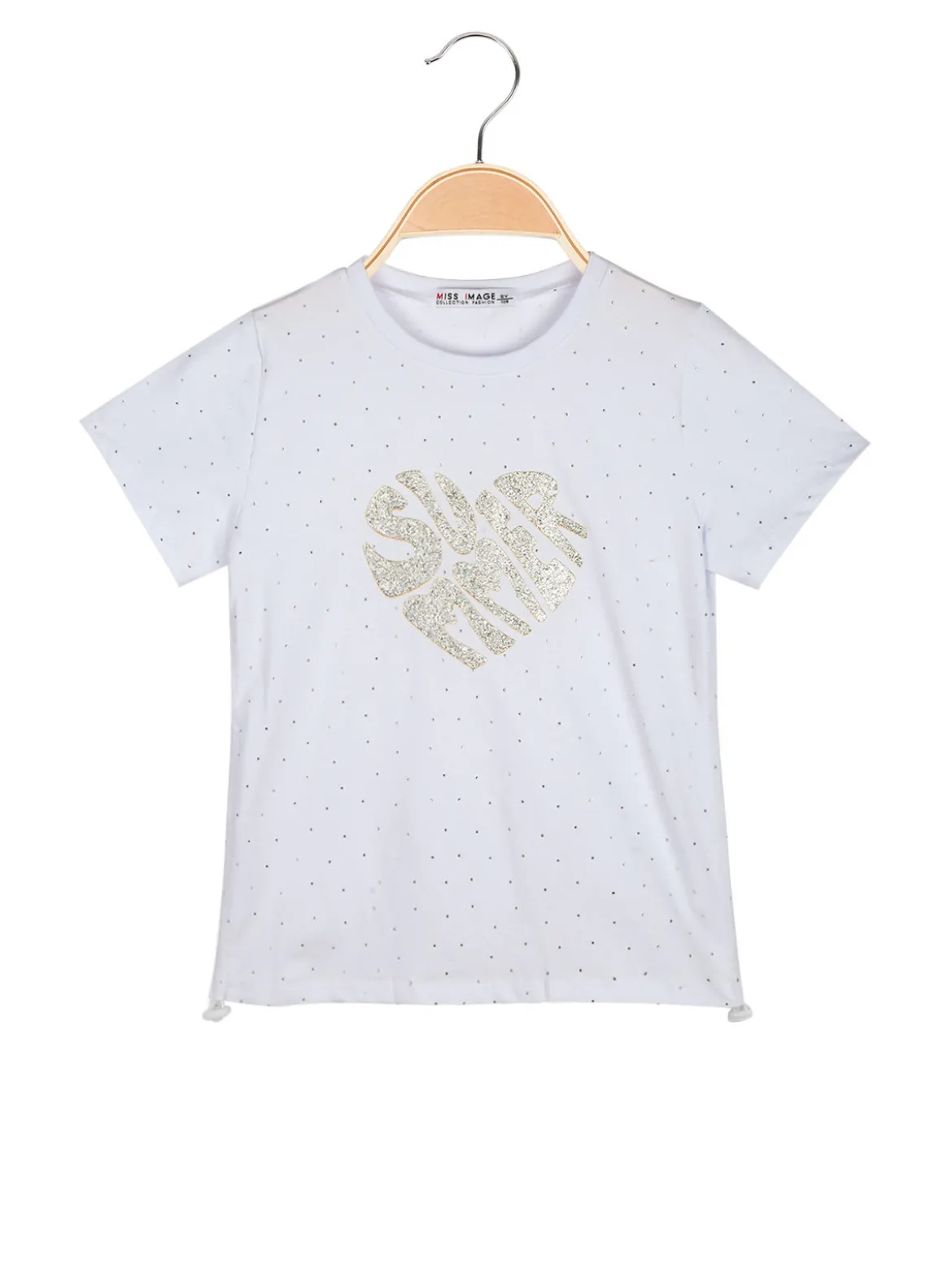 Miss Image T-shirt da bambina con strass e scritta glitter