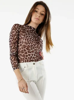 Miss Kimery Top body donna animalier a maniche lunghe - multicolore