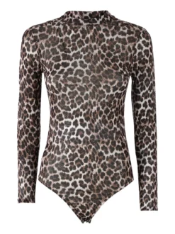 Miss Kimery Top body donna animalier a maniche lunghe - multicolore