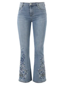 Miss Sister Jeans donna a zampa con ricami e strass - jeans