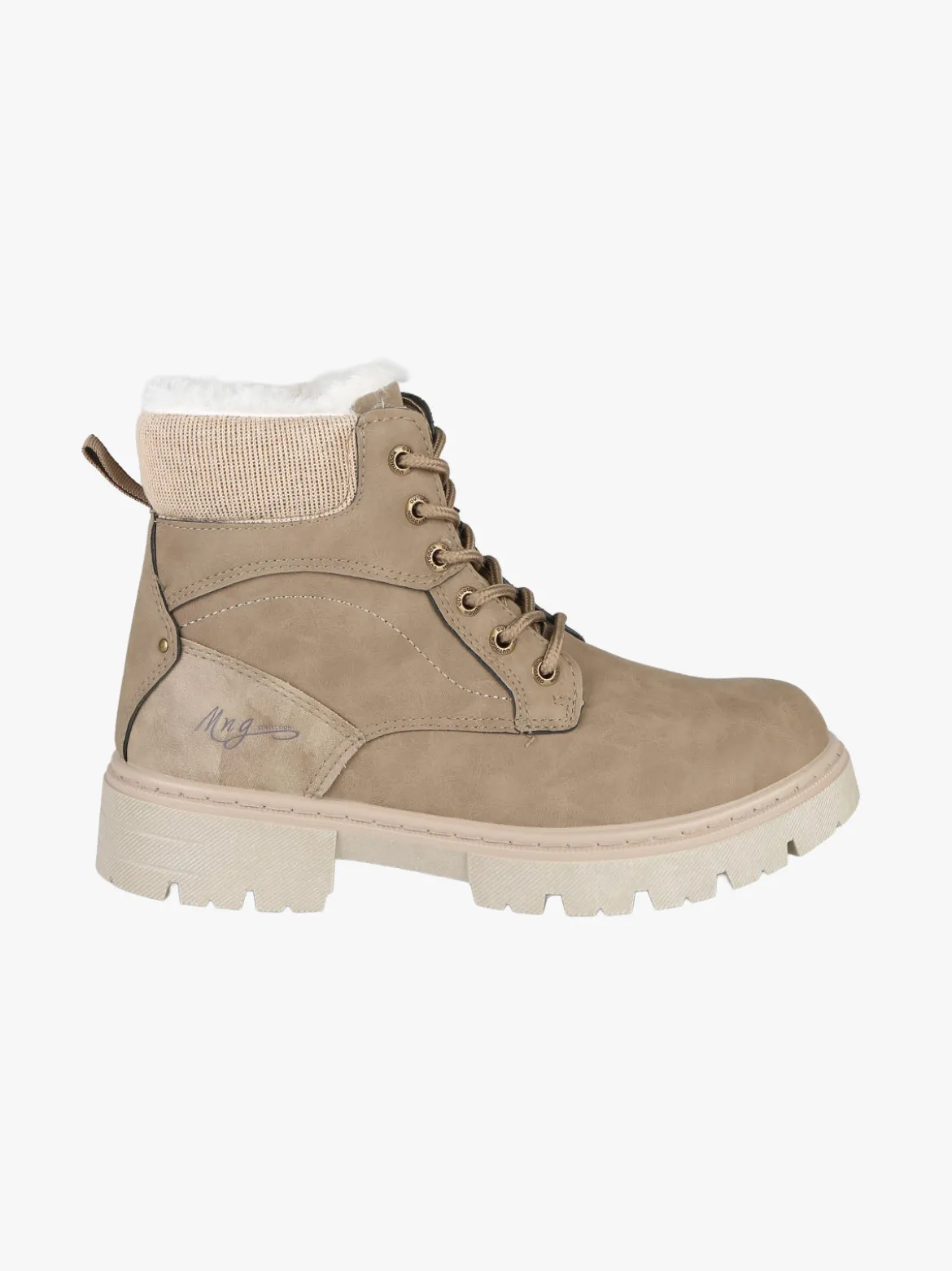 M.N.G. Collection Anfibi donna con lacci e zip e fodera in ecopelliccia - taupe