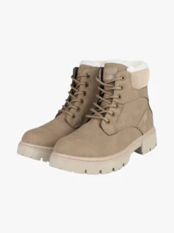 M.N.G. Collection Anfibi donna con lacci e zip e fodera in ecopelliccia - taupe