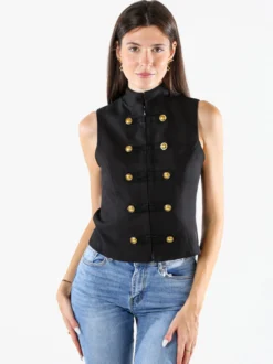 Mochy Gilet donna con bottoni dorati e zip - nero