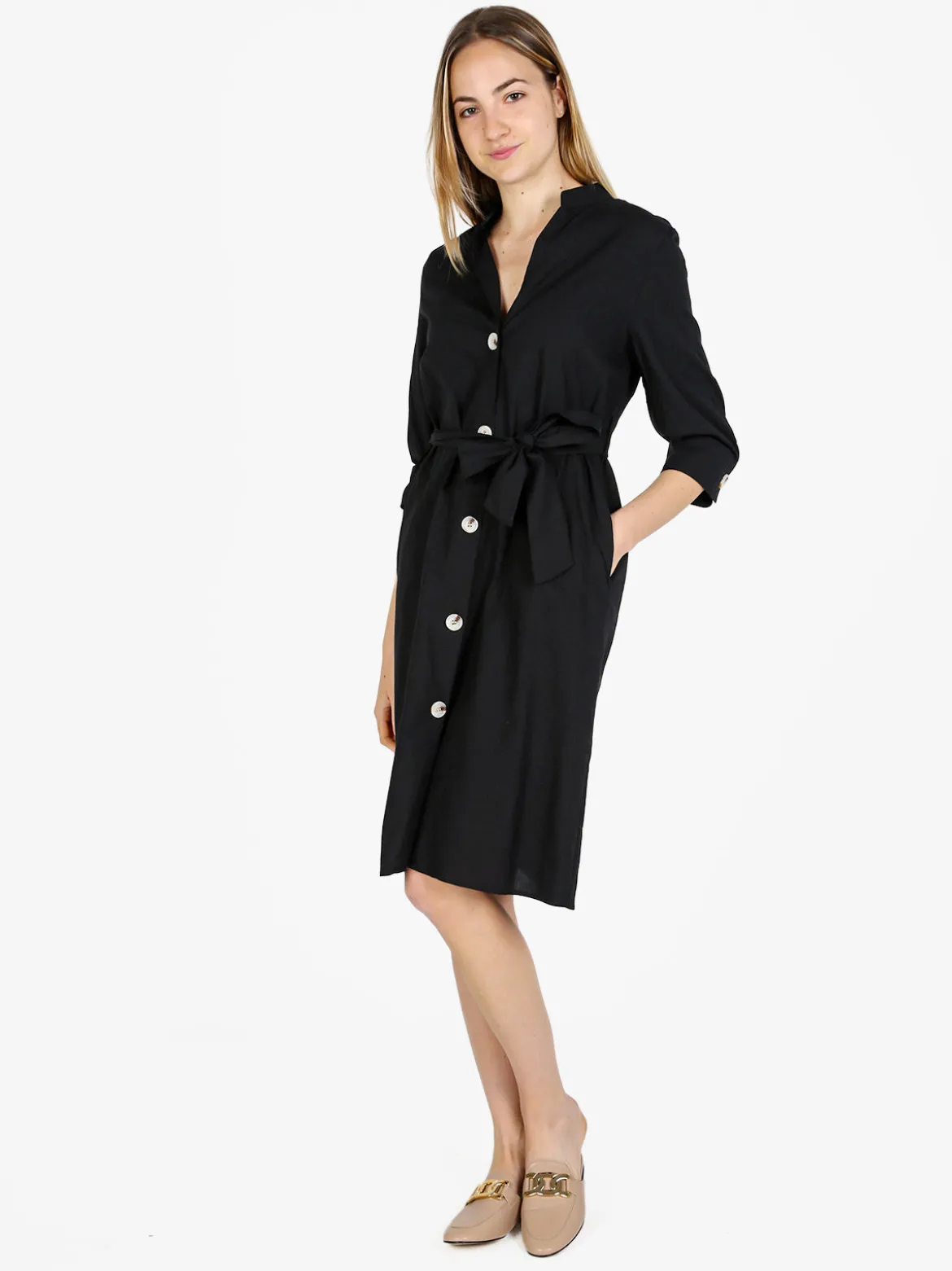 Monte Cervino Abito a camicia da donna in misto lino con maniche a 3/4