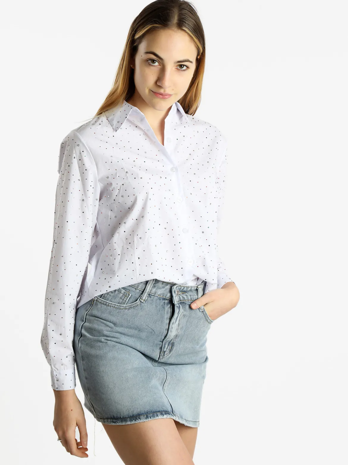 Monte Cervino Camicia donna a maniche lunghe con strass colorati