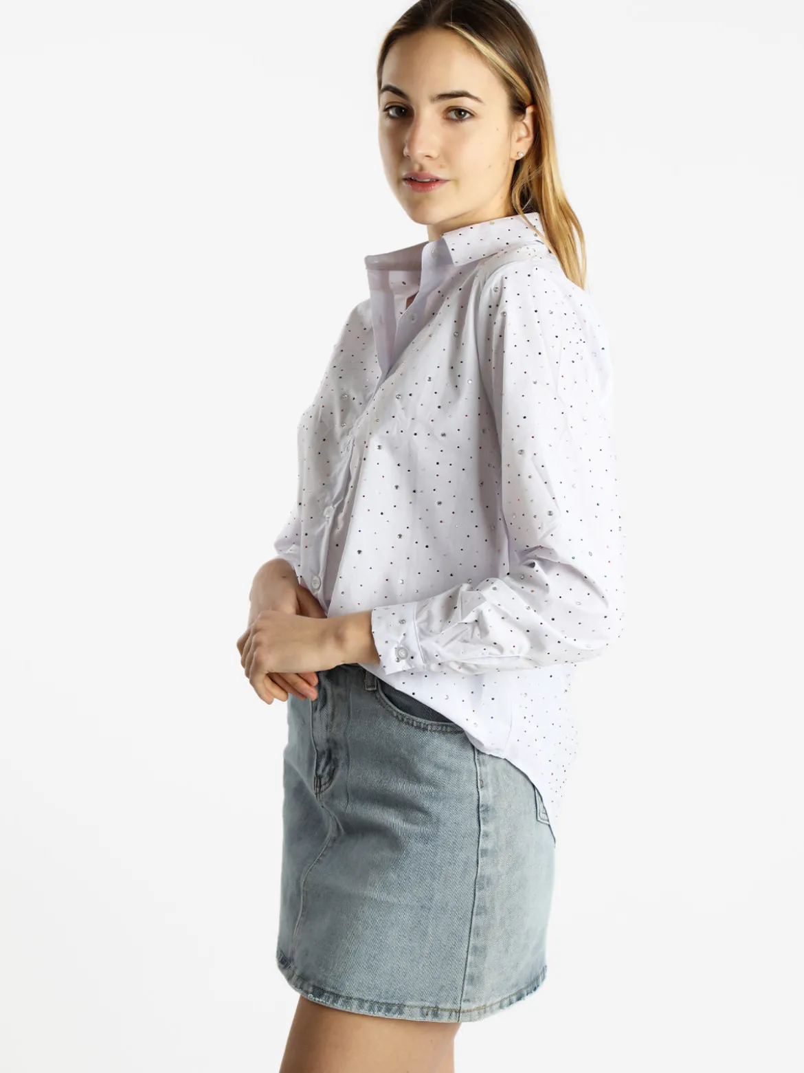 Monte Cervino Camicia donna a maniche lunghe con strass colorati
