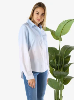 Monte Cervino Camicia donna a maniche lunghe sfumata con strass - azzurro