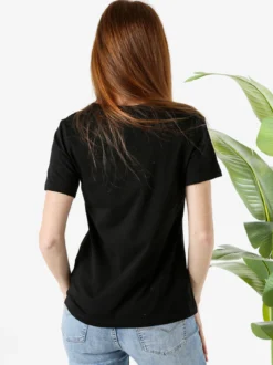Monte Cervino T-shirt da donna in cotone con stampa fiori e strass - nero