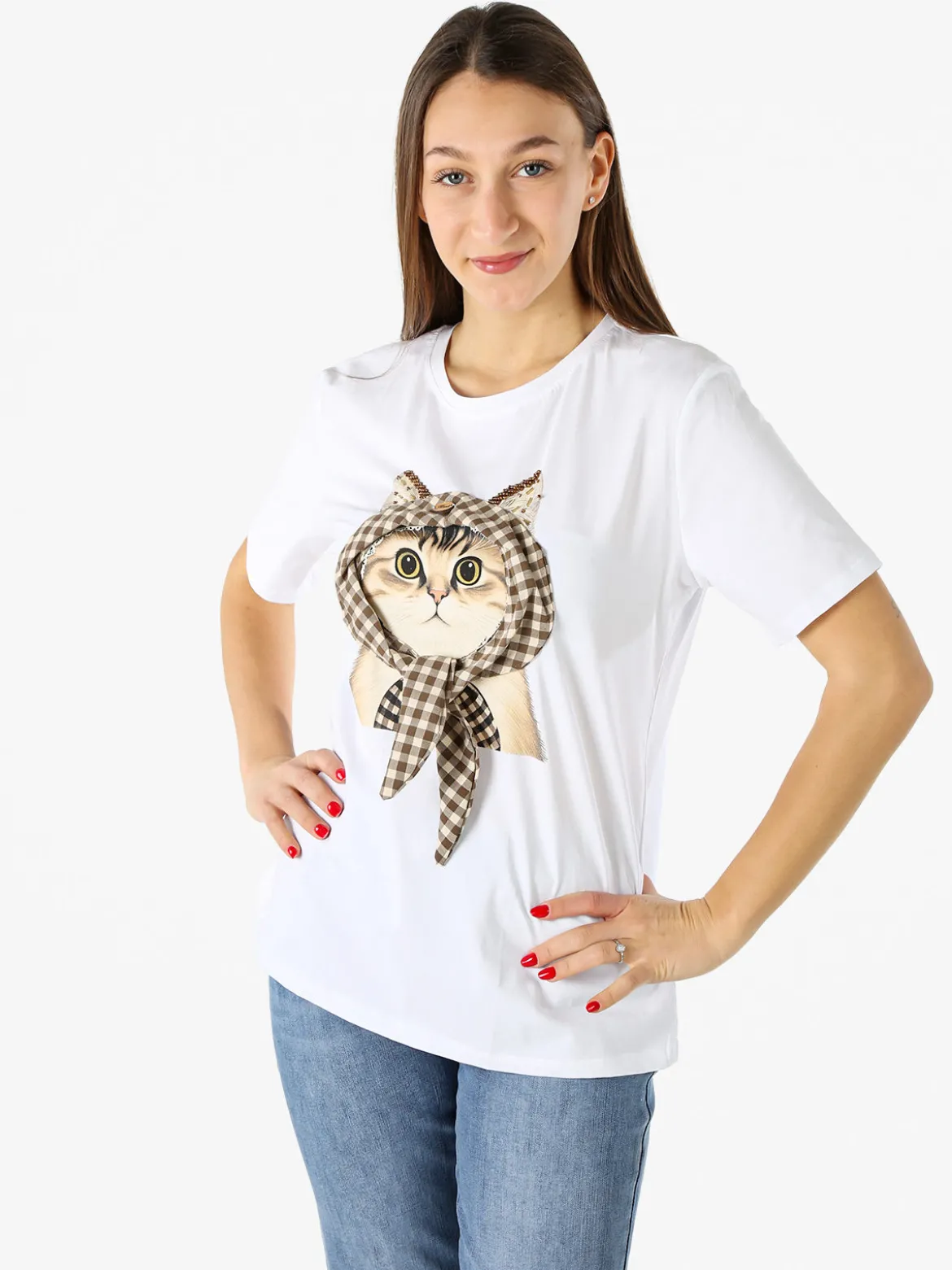 Monte Cervino T-shirt donna con stampa gatto - bianco