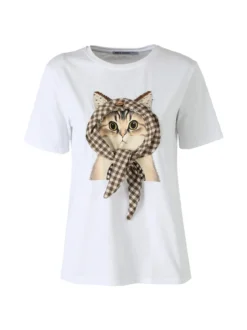 Monte Cervino T-shirt donna con stampa gatto - bianco