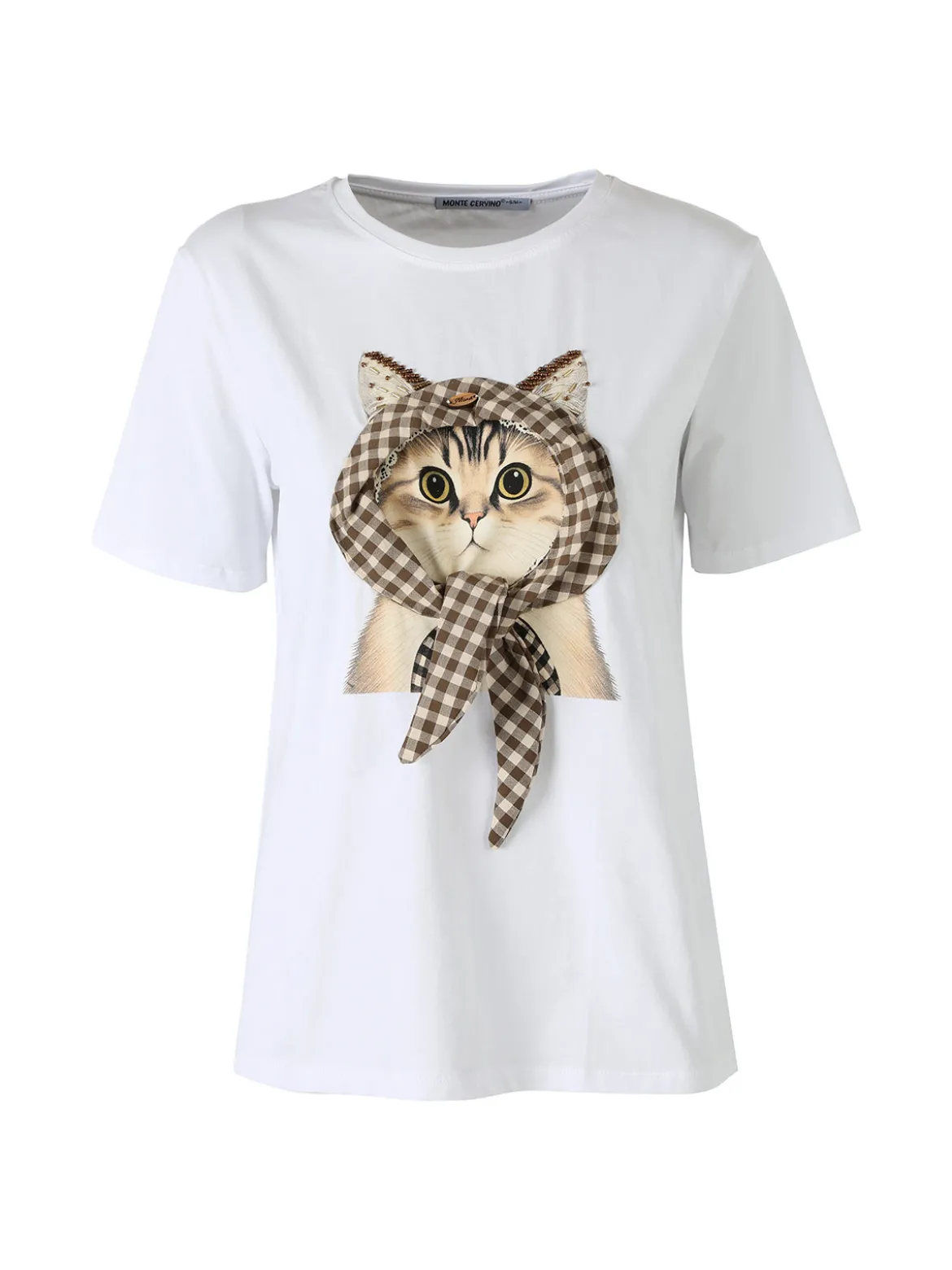 Monte Cervino T-shirt donna con stampa gatto - bianco