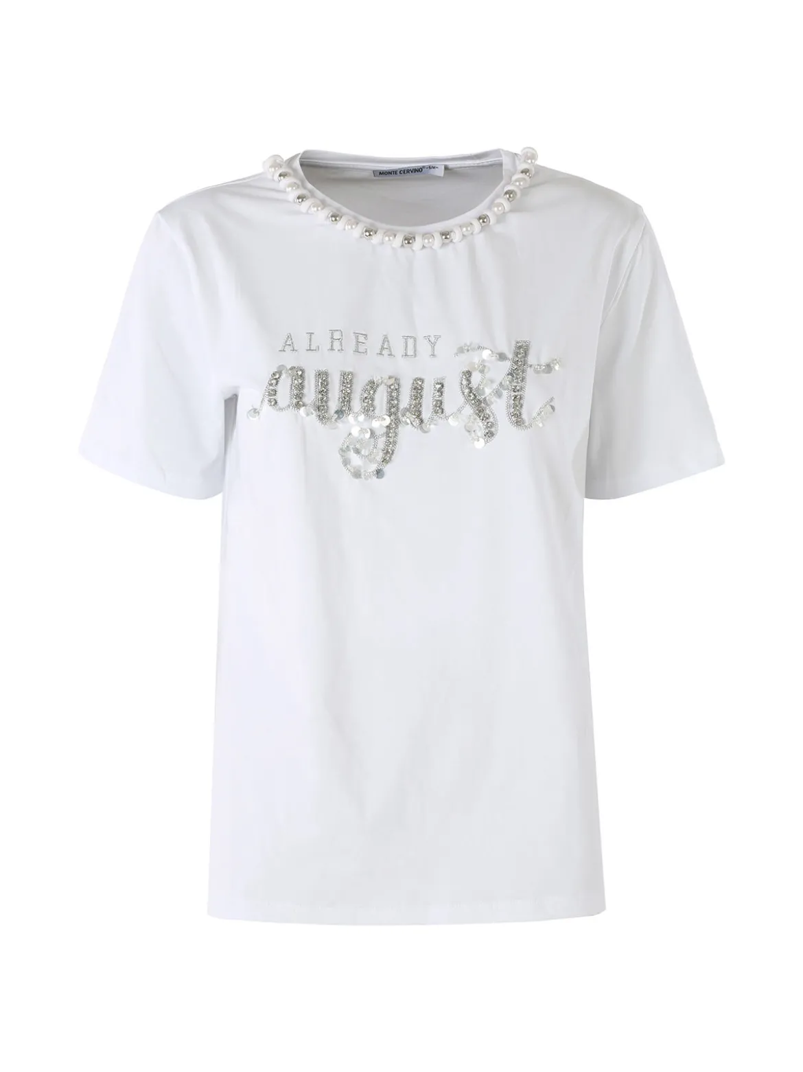 Monte Cervino T-shirt donna in cotone con perle e strass - bianco