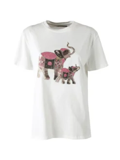 Monte Cervino T-shirt donna in cotone con stampa e strass - rosa