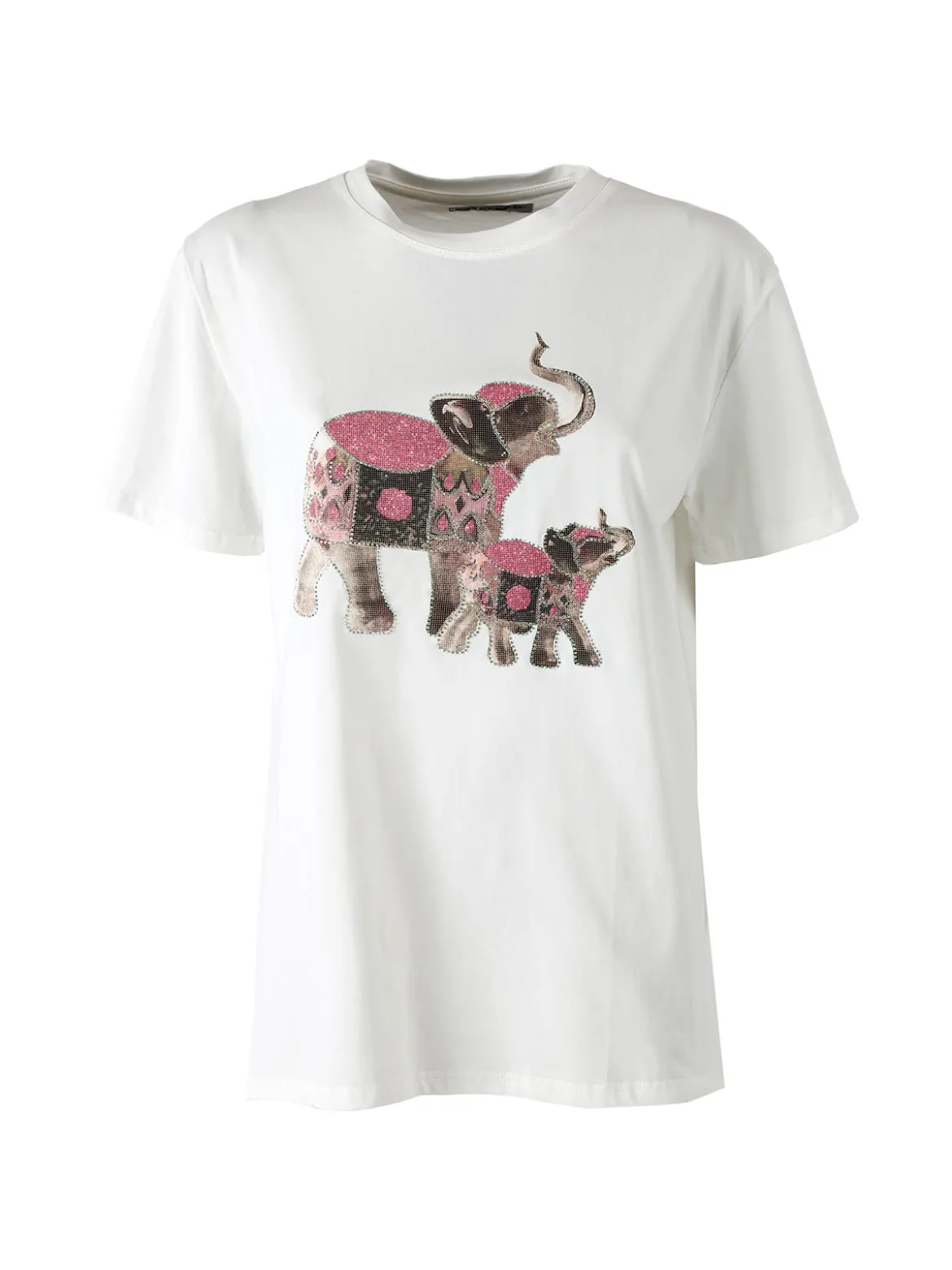 Monte Cervino T-shirt donna in cotone con stampa e strass - rosa