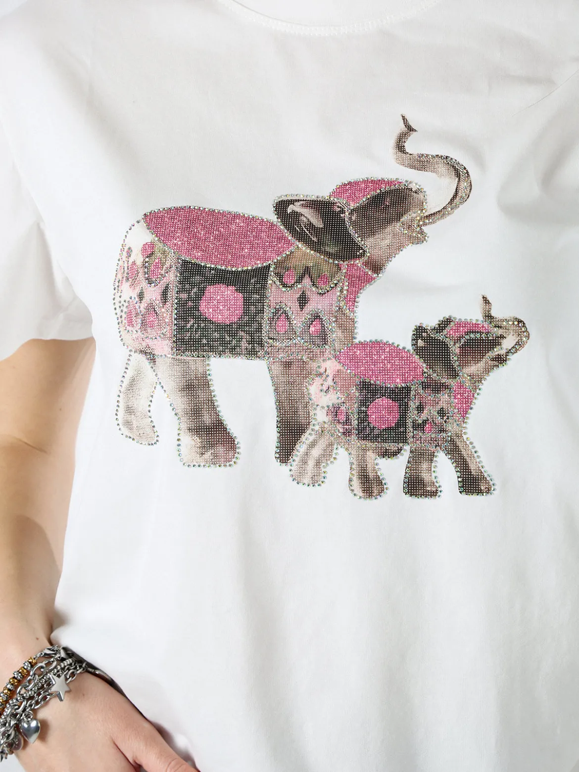 Monte Cervino T-shirt donna in cotone con stampa e strass - rosa