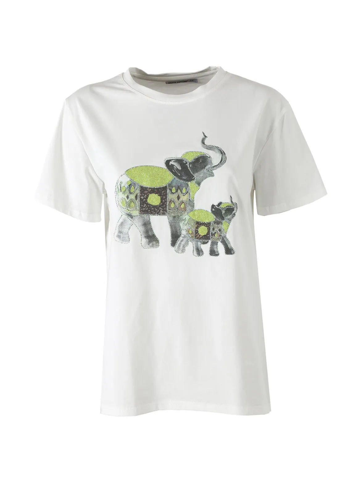 Monte Cervino T-shirt donna in cotone con stampa e strass - verde