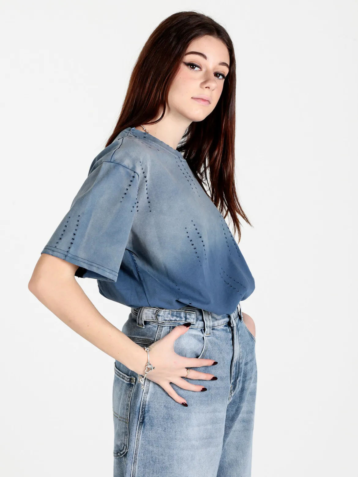 Monte Cervino T-shirt donna oversize in cotone con buchi