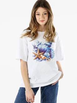 Monte Cervino T-shirt donna oversize in cotone con stampa e strass - blu