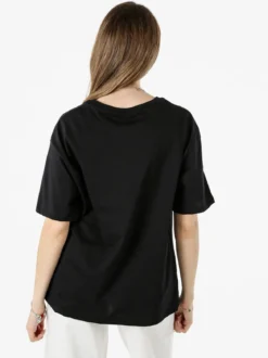 Monte Cervino T-shirt donna oversize in cotone con stampa e strass - nero