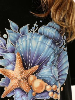 Monte Cervino T-shirt donna oversize in cotone con stampa e strass - nero