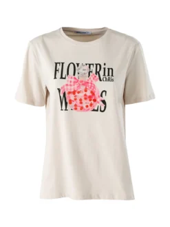 Monte Cervino T-shirt girocollo da donna in cotone con stampe - beige