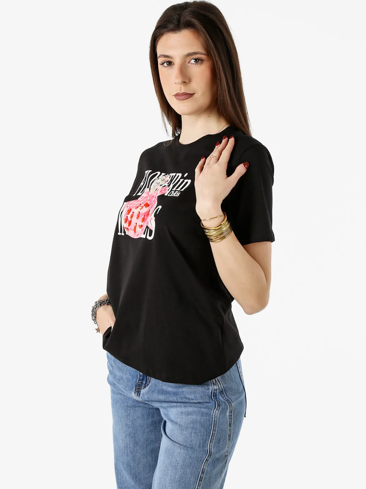 Monte Cervino T-shirt girocollo da donna in cotone con stampe - bianco