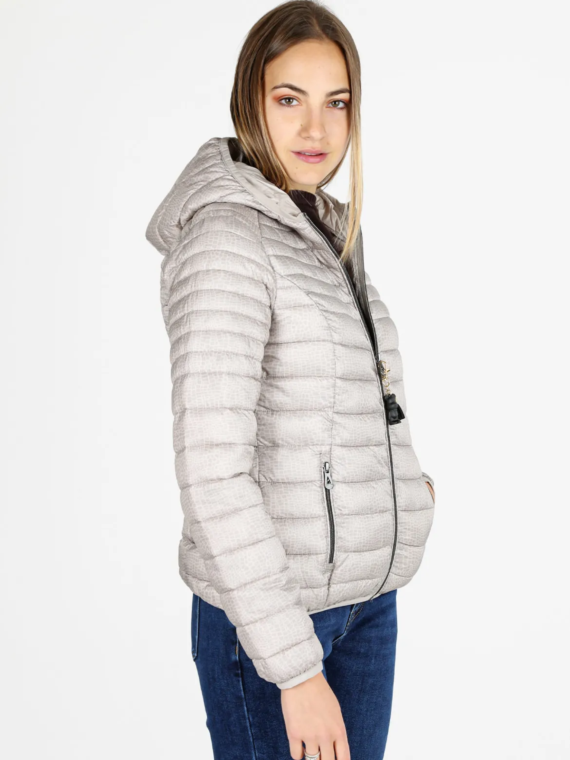 Mont Rose Giubbotto corto da donna con cappuccio e zip - beige
