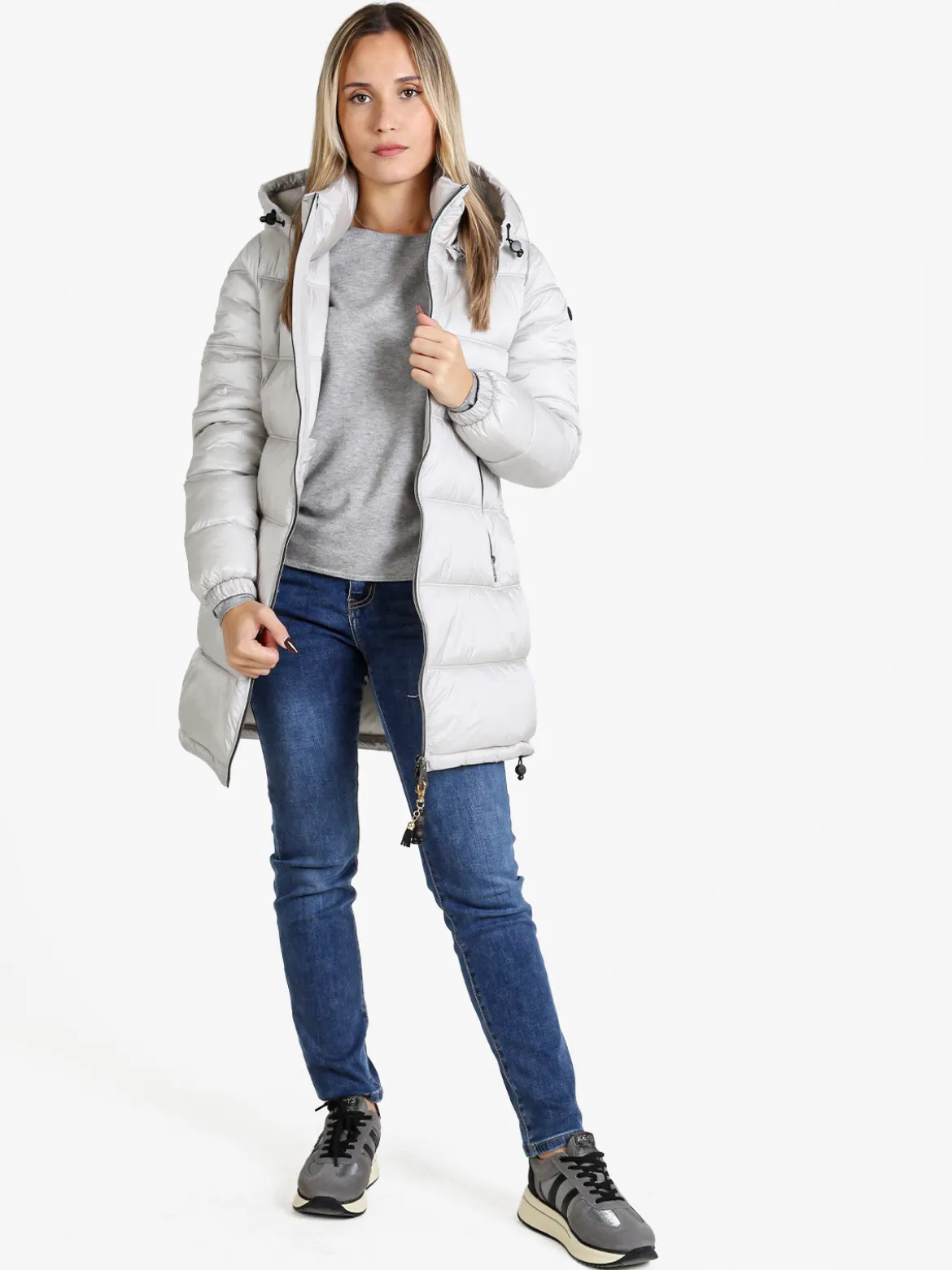 Mont Rose Giubbotto donna imbottito con cappuccio e zip - perla