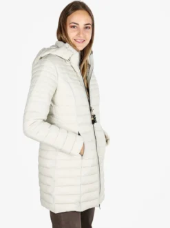 Mont Rose Giubbotto lungo da donna con cappuccio e zip - panna