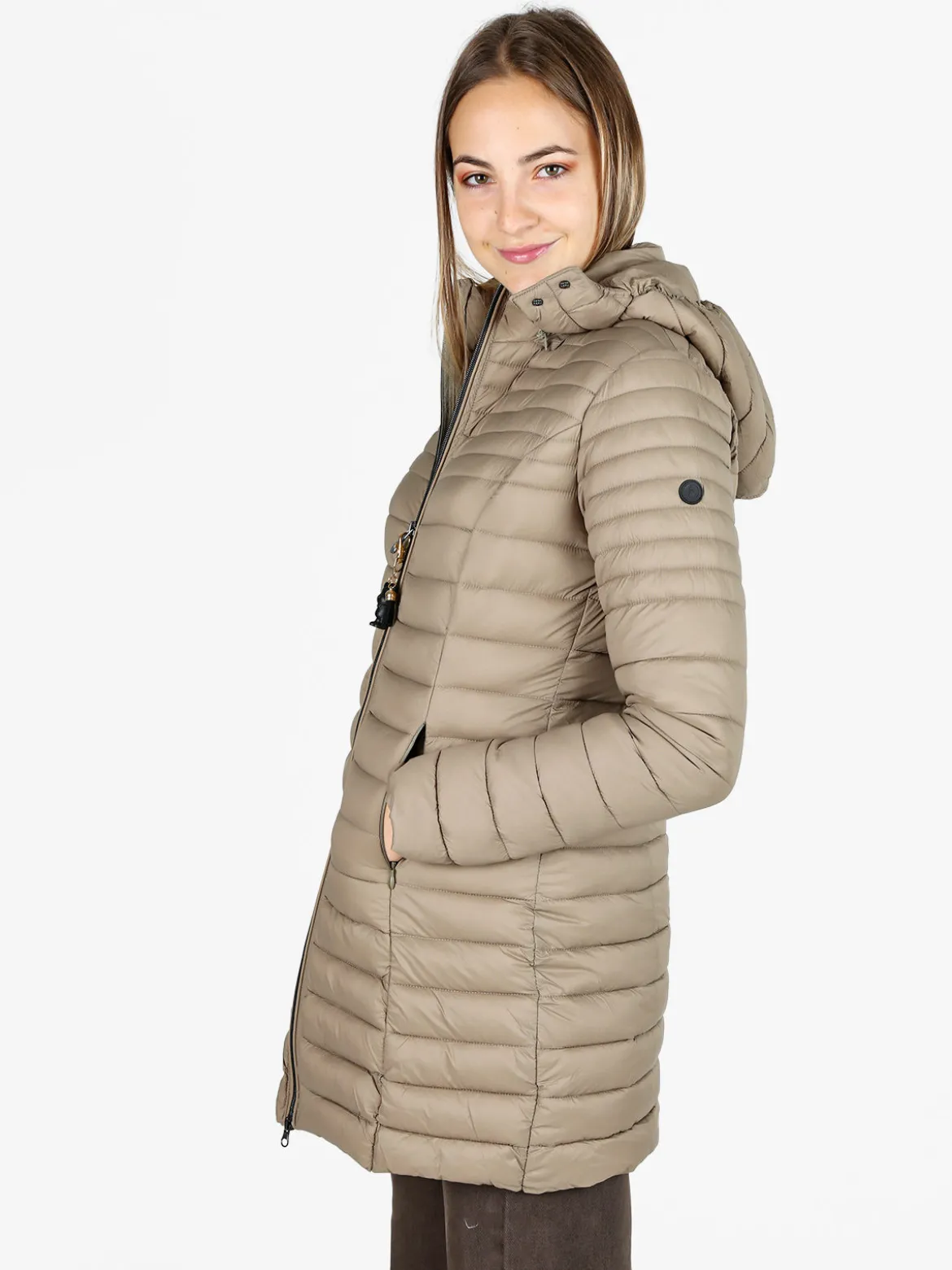 Mont Rose Giubbotto lungo da donna con cappuccio e zip - sabbia
