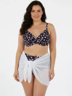 Moorea Beach Bikini donna floreale con coppe sfoderate con ferretto e slip arricciato - nero