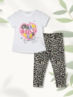 Mouset Completo bambina 2 pezzi con t-shirt e leggings maculati a 3/4