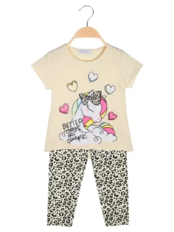 Mouset Completo bambina 2 pezzi con t-shirt e leggings maculati a 3/4