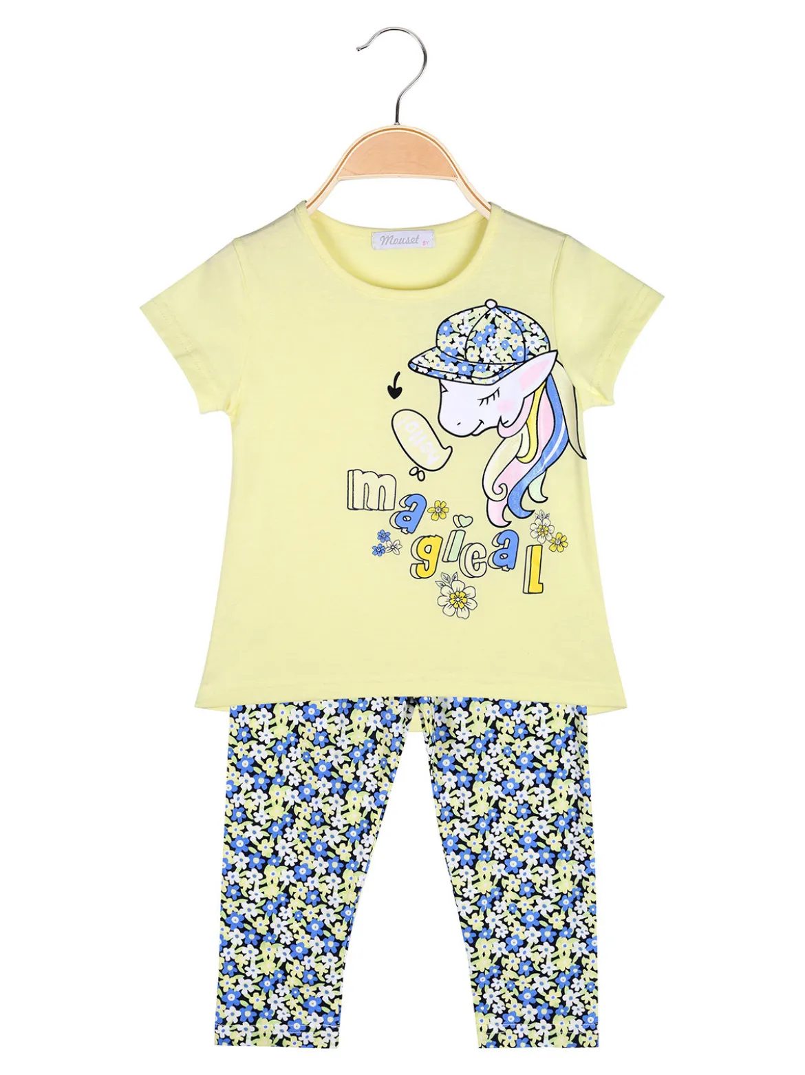 Mouset Completo da bambina con t-shirt e leggings fiorati a 3/4