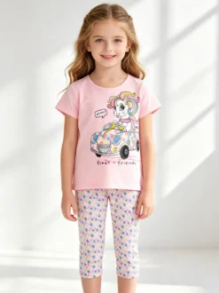 Mouset Completo da bambina con t-shirt e leggings fiorati a 3/4