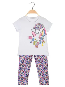 Mouset Completo da bambina con t-shirt e leggings fiorati a 3/4
