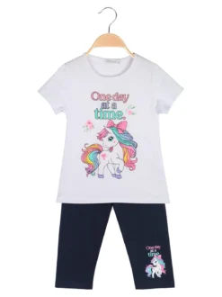 Mouset Completo da bambina con t-shirt unicorno e leggings a 3/4