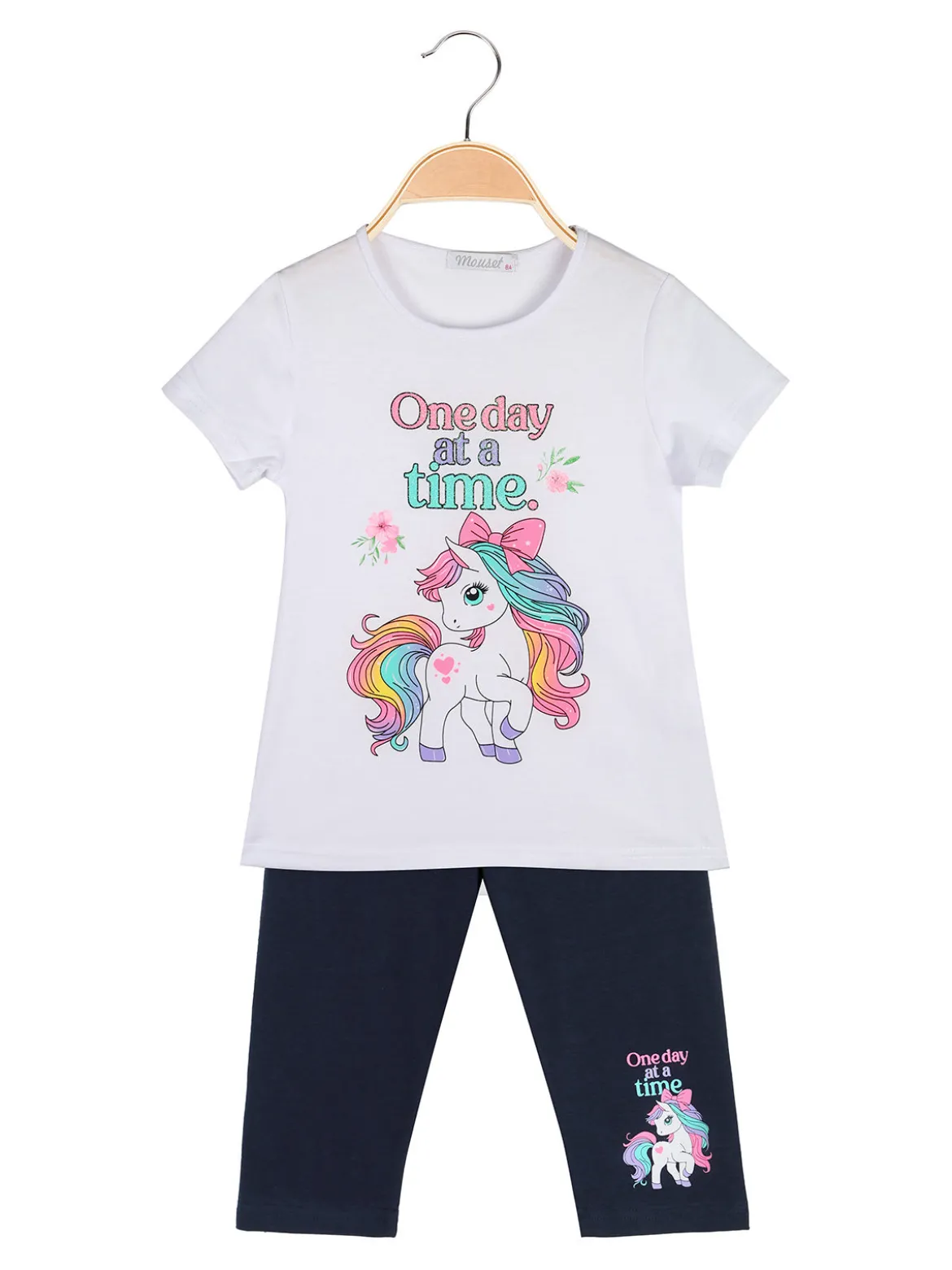 Mouset Completo da bambina con t-shirt unicorno e leggings a 3/4