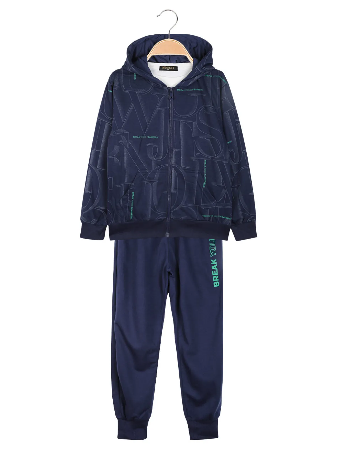 Mouset Completo 3 pezzi da bambino con cappuccio e zip - blu