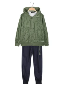 Mouset Completo 3 pezzi da bambino con cappuccio e zip - verde