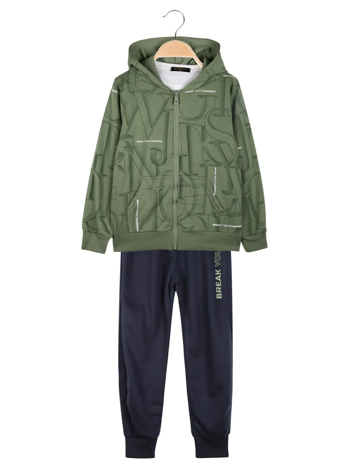 Mouset Completo 3 pezzi da bambino con cappuccio e zip - verde