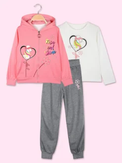 Mouset Completo tuta da bambina 3 pezzi con cappuccio e zip - corallo