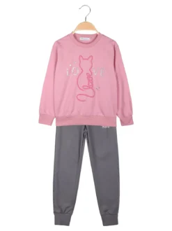 Mouset Completo tuta 2 pezzi da bambina con felpa girocollo e pantaloni - rosa
