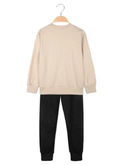 Mouset Completo tuta 2 pezzi da bambina con felpa girocollo e pantaloni - beige