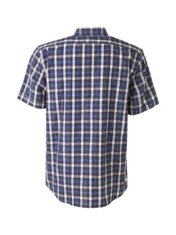 Mrhope Camicia da uomo in cotone a maniche corte con stampa a quadri e taschino - blu scuro